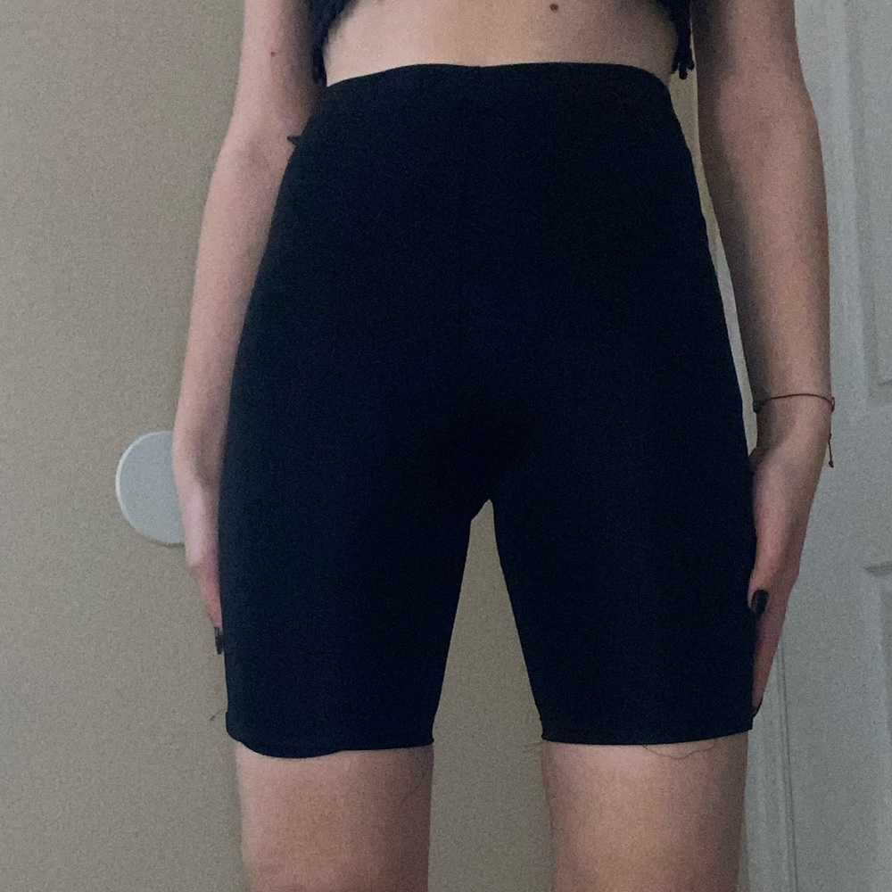 Shiny black biker shorts
